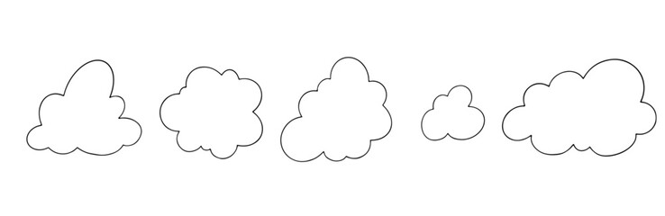 A set of contours, linear sketches of clouds. Vector graphics.