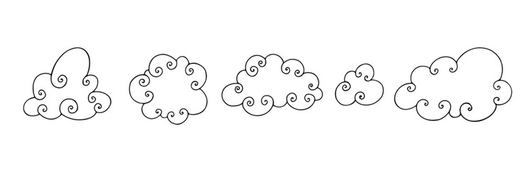 A set of contours, linear sketches of clouds. Vector graphics.
