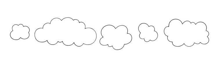 A set of contours, linear sketches of clouds. Vector graphics.