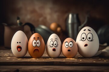 Group of chicken eggs with various emotions