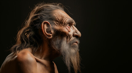 Portrait of neanderthal prehistoric caveman - obrazy, fototapety, plakaty
