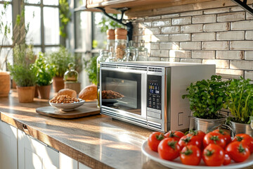 Cooking vegetables in the microwave in a modern kitchen