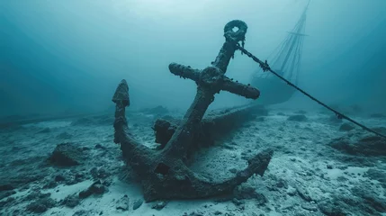 Schilderijen op glas Anchor of old ship underwater on the bottom of the ocean © buraratn