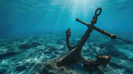 Fototapeten Anchor of old ship underwater on the bottom of the ocean © buraratn