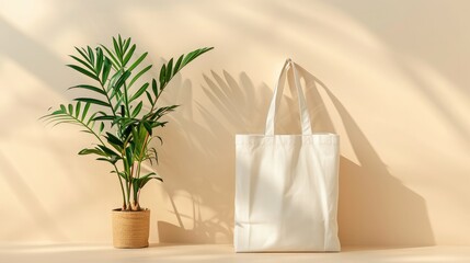 Blank canvas tote bag mockup in white eco friendly design with copy space. Concepts for zero waste movement of shopping bags.
