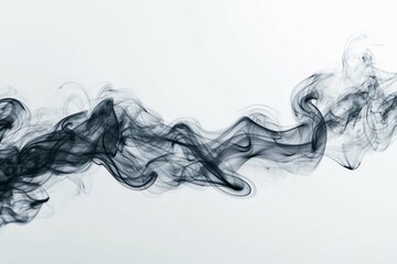 Abstract black smoke blot on white. Wave flow horizontal contrast copy space background..