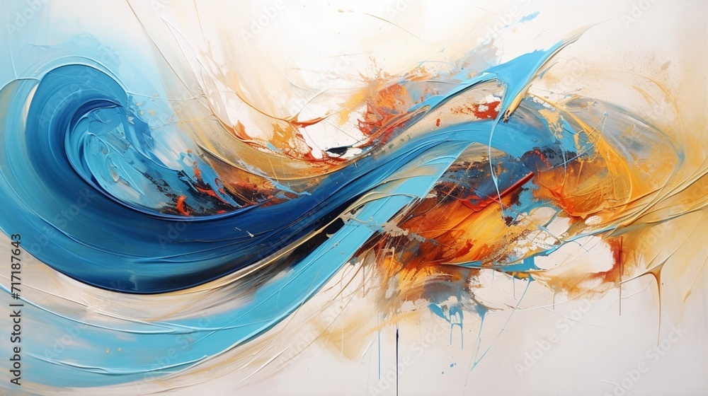 Poster an abstract capturing the essence of fluidity and motion through a series of dynamic brushstrokes an