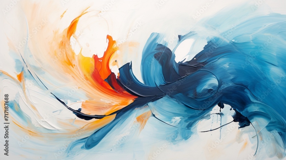 Poster an abstract capturing the essence of fluidity and motion through a series of dynamic brushstrokes an