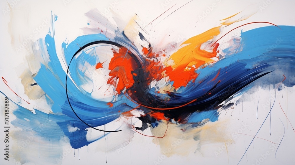 Poster an abstract capturing the essence of fluidity and motion through a series of dynamic brushstrokes an