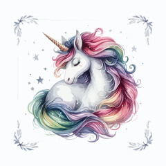 watercolor magic unicorn isolated on the white background