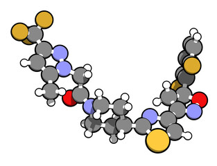Oxathiapiprolin fungicide molecule. 3D rendering.