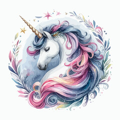 Obraz na płótnie Canvas Watercolor painting white unicorn on white isolated vector 