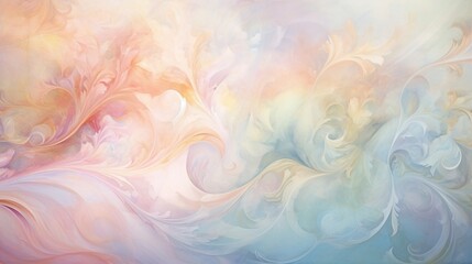 An abstract scene featuring ethereal swirls of pastel colors, reminiscent of a dreamy celebration, with soft gradients and delicate patterns - Generative AI