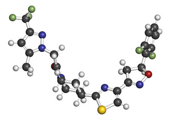 Oxathiapiprolin fungicide molecule. 3D rendering.