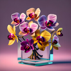 Orchids in a glass vase.