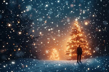 Obraz premium Enchanting scene Christmas silhouette against a snowy, magical winter night