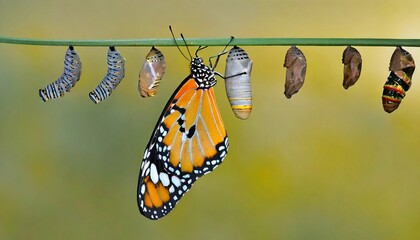 Amazing moment ,Large tropical butterfly hatch from the pupa and emerging with clipping path. Concept transformation of Butterfly	 - obrazy, fototapety, plakaty