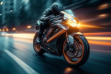 City motion Motorcycle on the road with dynamic speed light
