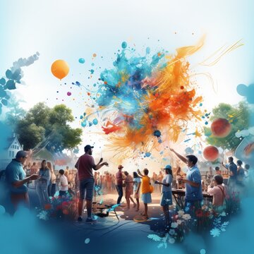Beautiful fest event party with people colorful background image Ai generated art