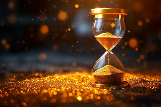 Golden hourglass symbolizes the precious sands of fleeting time beautifully