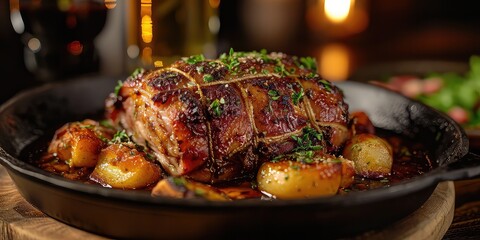 Golonka - Slow-cooked Pork Knuckle Perfection. Dive into A Flavorful Symphony. Picture the Golonka in a Cozy Polish Tavern with Soft Lighting