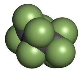 Octafluoropropane perfluorocarbon molecule. 3D rendering.