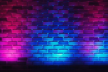 Neon Brick Wall Background, Neon Brick Wallpaper, neon lights on brick wall room background, Neon background, AI Generative