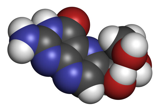 Neopterin biomarker molecule. 3D rendering.