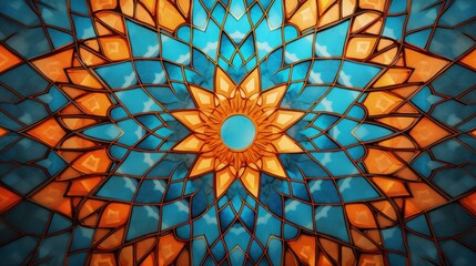 Luminescent Kaleidoscope, A Captivating Close-Up of a Stained Glass Masterpiece