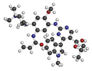 Mobocertinib cancer drug molecule. 3D rendering.