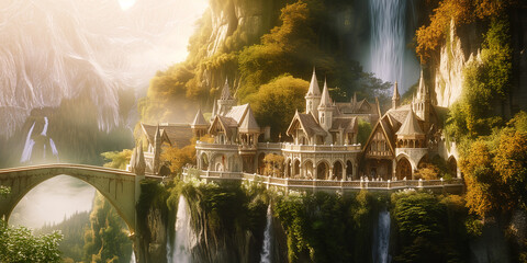 Elven town of Rivendell in Middle-Earth, Lord of the Rings - obrazy, fototapety, plakaty