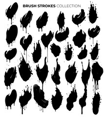 Collection of paint stains with round margins, paint splash, grunge, flat color.