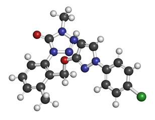 Metyltetraprole fungicide molecule. 3D rendering.