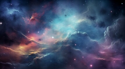 An awe-inspiring view of a colorful and ethereal space galaxy cloud nebula, amidst a twinkling night sky - Generative AI - obrazy, fototapety, plakaty