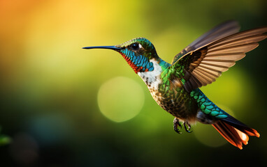 Fototapeta premium vibrant hummingbird in flight, AI Generative.