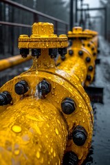 Fototapeta premium Gas pipes oil energy. Yellow gas pipeline energy equipment. Fuel power technology. Safety valve in gas pipe industry ,generative ai.
