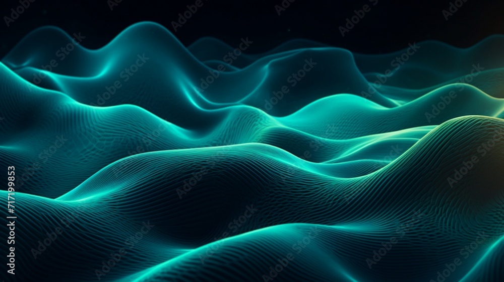 Poster an invigorating abstract background adorned with glowing particle waves and lines in vibrant sky blu