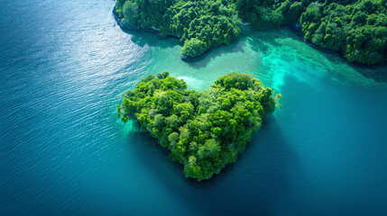Tropical island paradise with a heart-shaped lagoon.