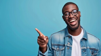 cheerful african man with glasses, pointing generative ai - obrazy, fototapety, plakaty
