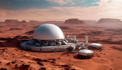 Fototapeta na wymiar Energy Generator Source On Martian Mars Planet Colonization