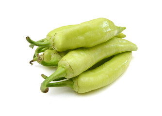 Stack colorful chili peppers isolated on the white