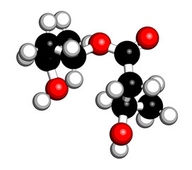 β-hydroxybutyrate-(R)-1,3-butanediol monoester (ketone ester) molecule. 3D rendering.