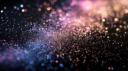 A sparkling bokeh overlay creates a magical and dreamy effect with glittering light particles and a vibrant glow, white, pink and purple sparkles on black background, banner - Powered by Adobe