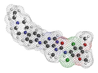 Infigratinib drug molecule. 3D rendering.