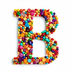 3d Latin letter B made of colorful candy beans, isolated on white background.