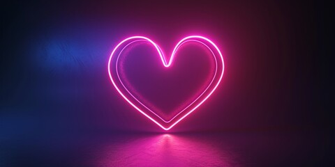 Neon heart with a glow on the dark background. Neon sign pink and blue.