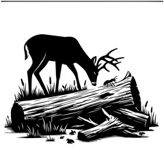 Deer investigating a fallen log for insects Vector Logo Art