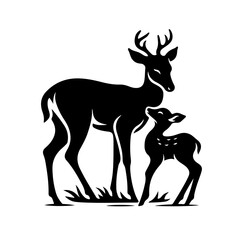 Deer nuzzling its fawn in a tender moment Vector Logo Art