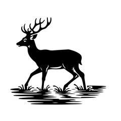Deer wading through a shallow stream with ease Vector Logo Art