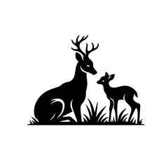 Deer watching over its fawn Vector Logo Art